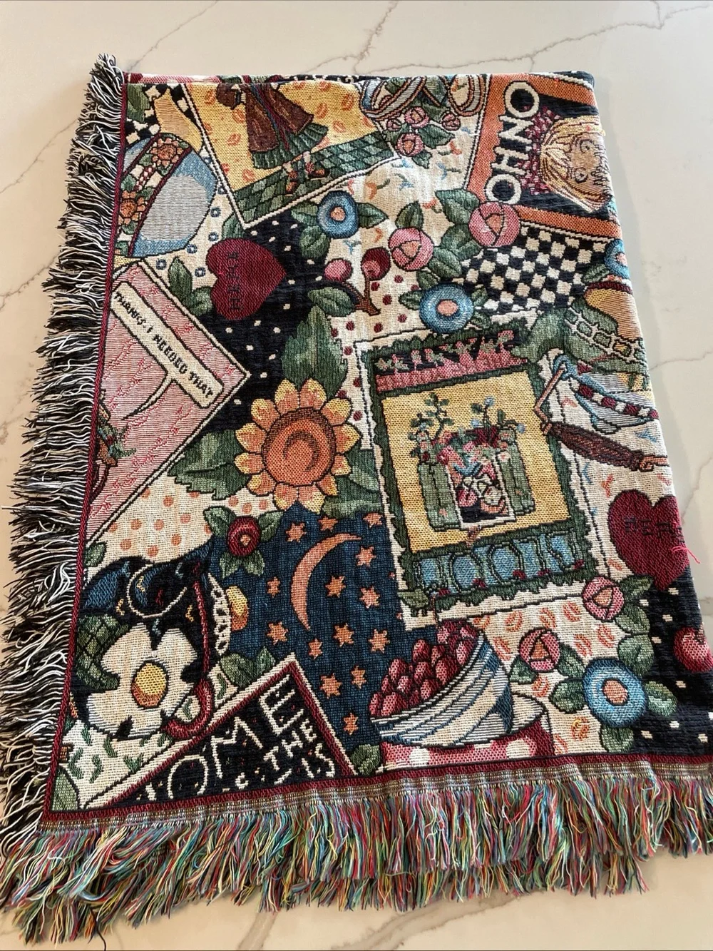 Multicolor Tapestry Throw Blanket with Fringe